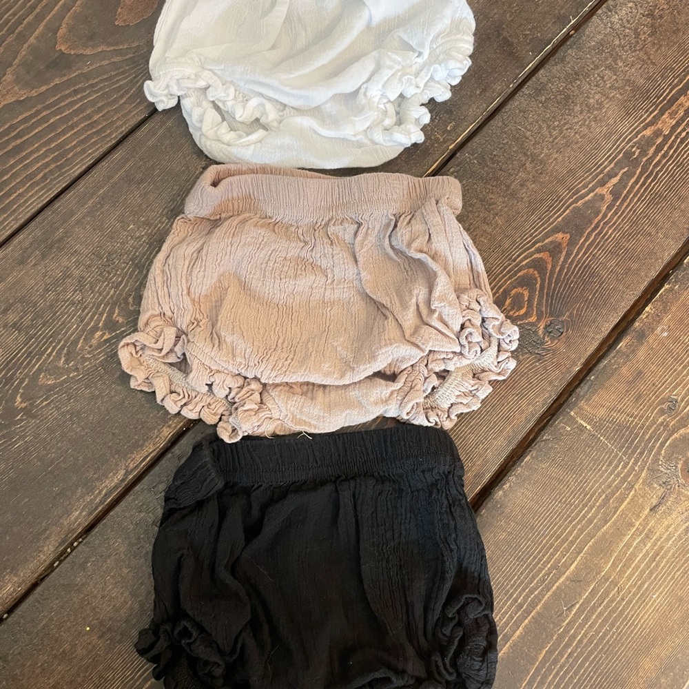 Stylish Baby Ruffled Bloomers - White, Tan, and Black